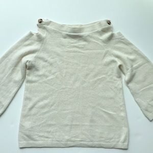 Ann Taylor Cream Open Shoulder Bell Sleeve Sweater